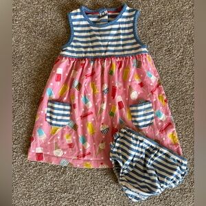 Baby Boden Pink and Blue Striped Ice Cream Print Dress Set